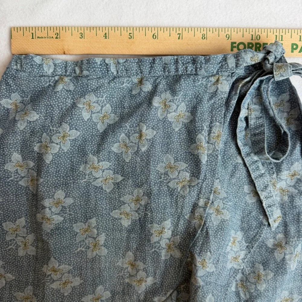 J.Crew Faux‎ Wrap Skirt Women XS Blue Floral Chambray Ruffle Mini Cottagecore